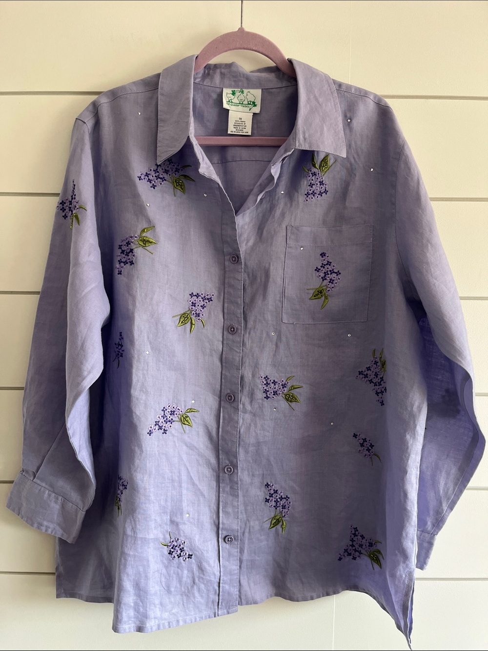 Quacker Factory Lavender Shirt with Floral Embroidery Size 1X